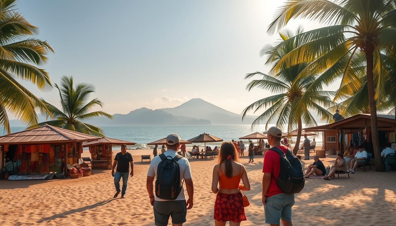 Travelers exploring Sri Lankan beach